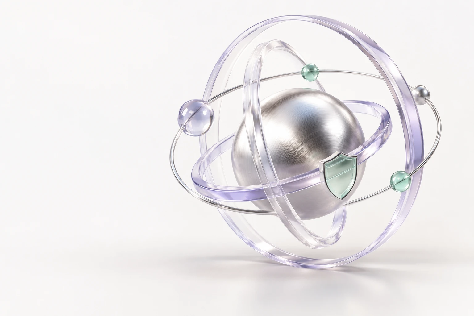 Sculptural glass and chrome orbits with lavender and mint accents